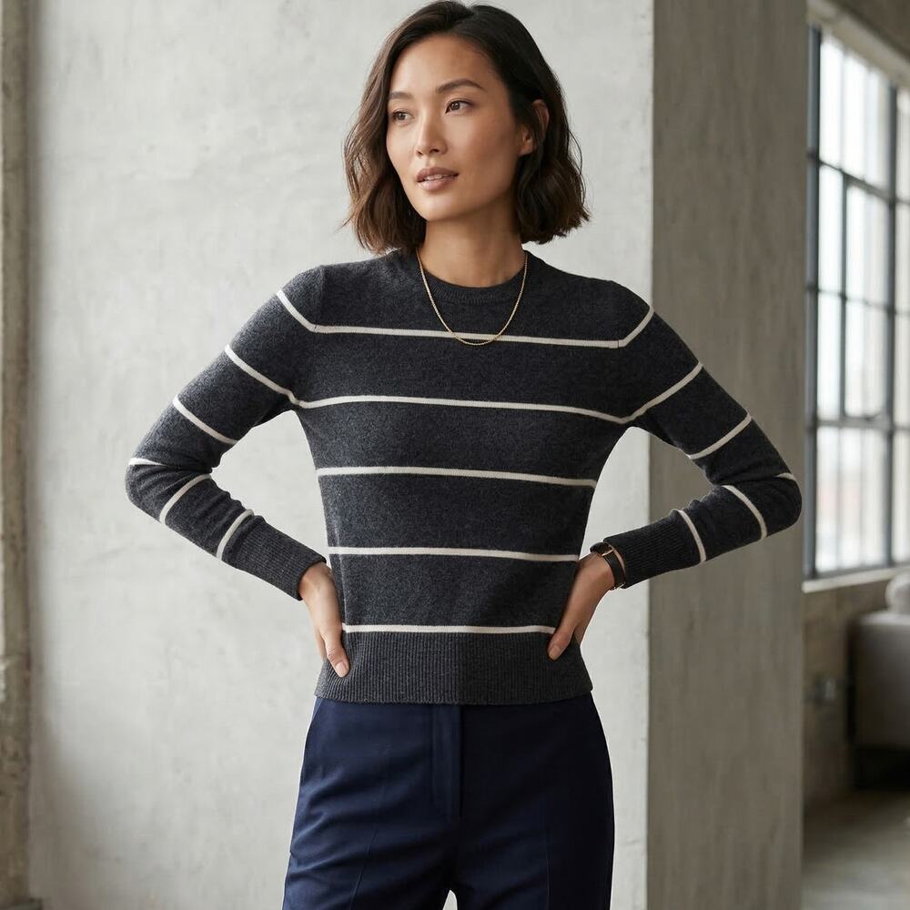 VINCE Heather Charcoal Cashmere sweater striped size Small